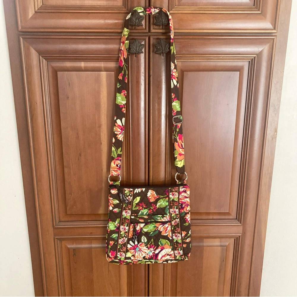 Vera Bradley Pink and Green Floral Crossbody Bag 10 X 11